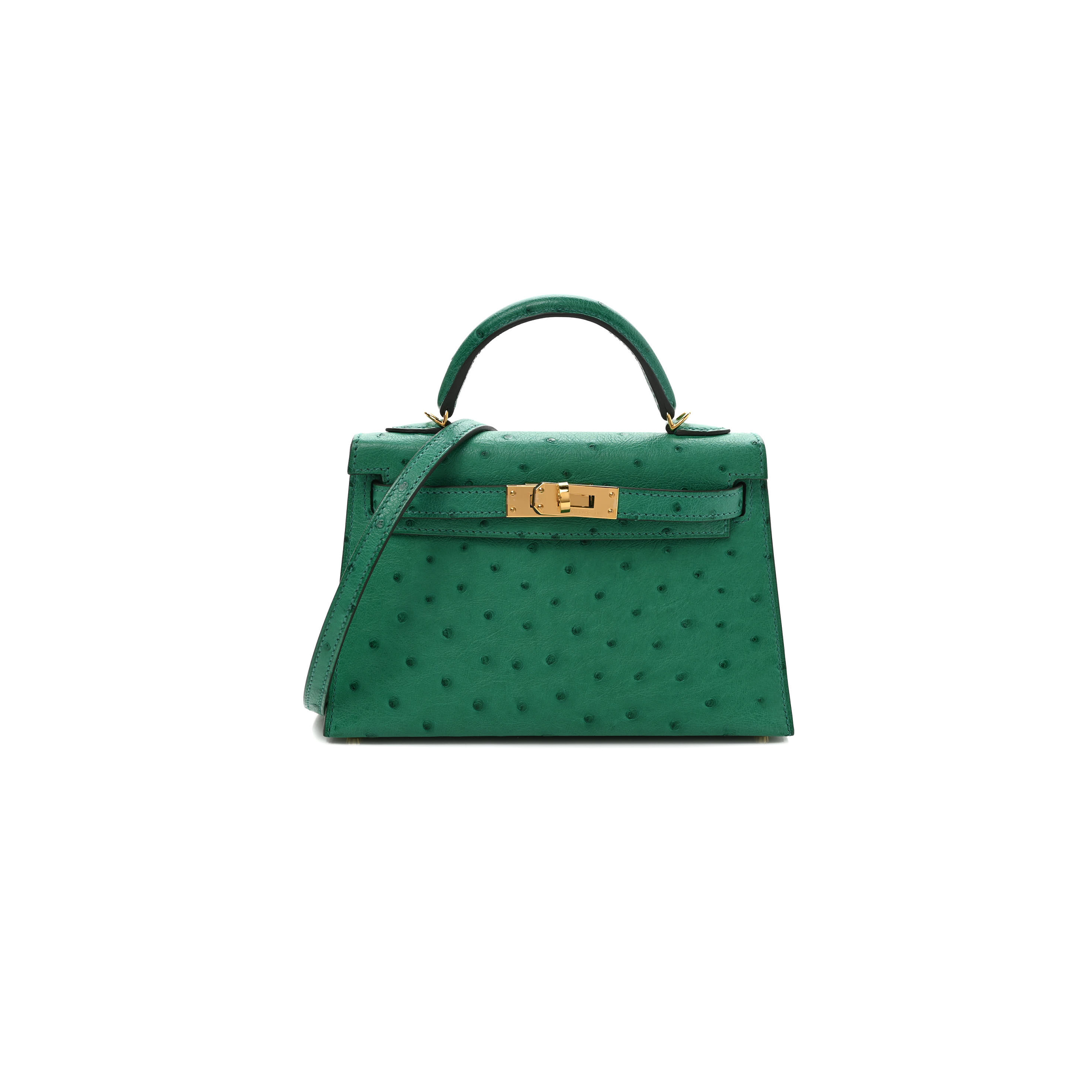 H**mes master ostrich horseshoe kelly sellier mini 20 vert vertigo gold (19*12*5.5cm)